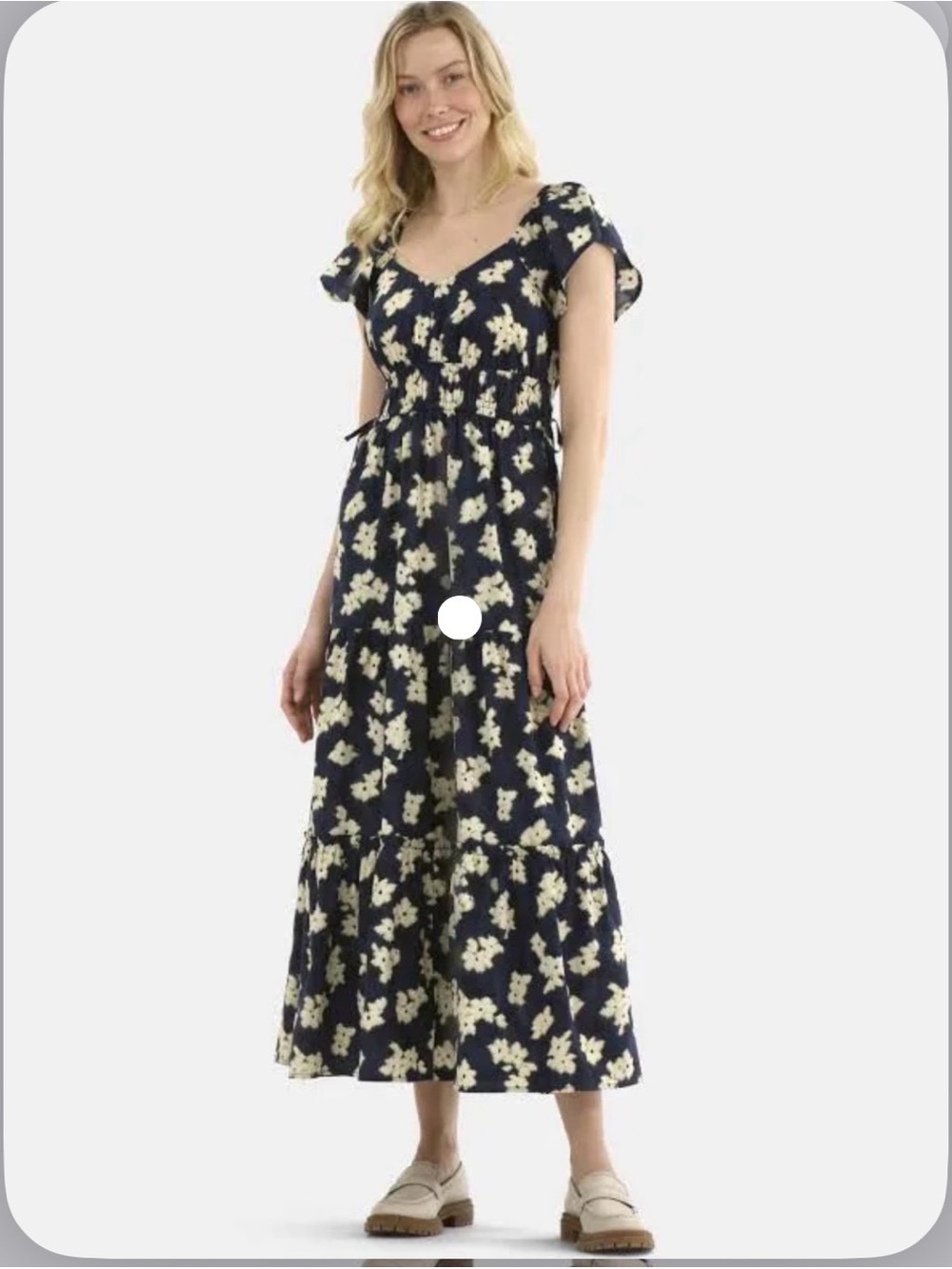 Time and Tru Women’s Navy Floral Maxi Dress with Tie Waist